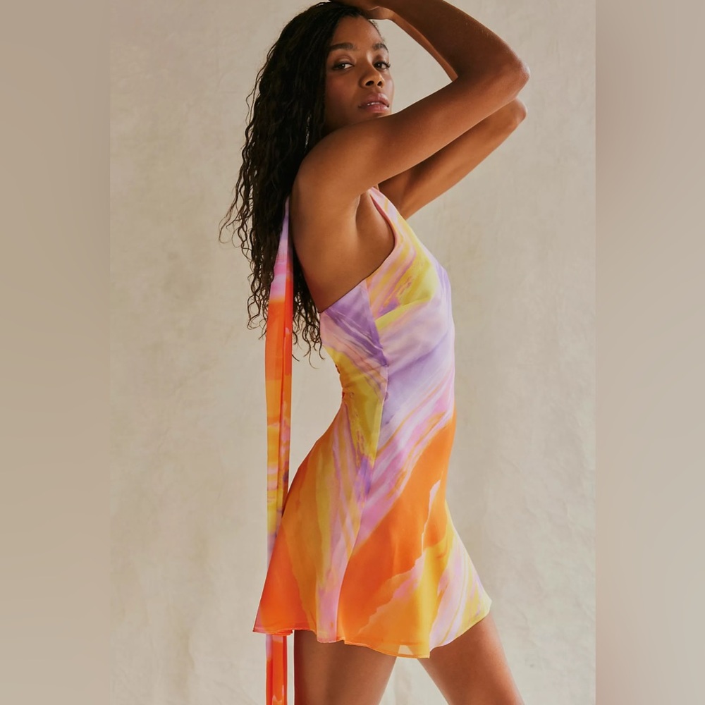 For Love And Lemons Orange and Purple Mini Dress